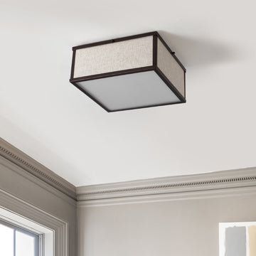 Grant 14.13" Minimalist Industrial Square Linen Iron LED Flush Mount - JONATHAN Y